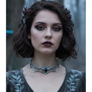 Alchemy Mircalla Gothic Choker Necklace Bat Pewter Black Swarovski Crystal Thorn